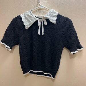 Cider Black and White Cable Knit Sweater